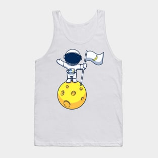 Astronaut On Planet With Crescent Moon Flag Tank Top